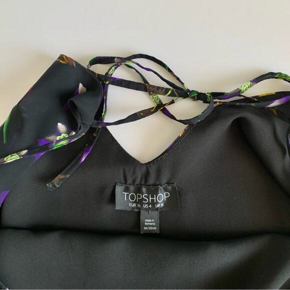 Topshop Midnight Floral Black Multicolor Boho Style Shift Slip Mini Dress US 4 - Picture 6 of 11